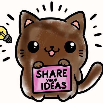 a cute cat saying share your ideas