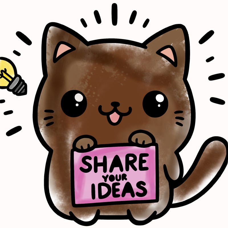 a cute cat saying share your ideas