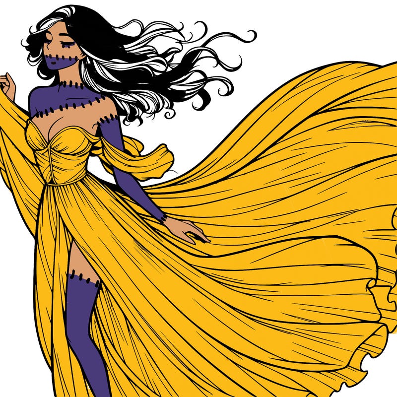 realistic woman in dress flowing the the wind