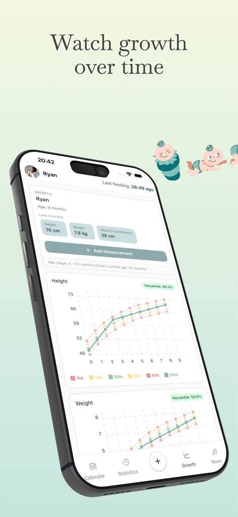 Baby Daily Care: AI Tracker - Baby growth charts for height and weight tracking with percentiles