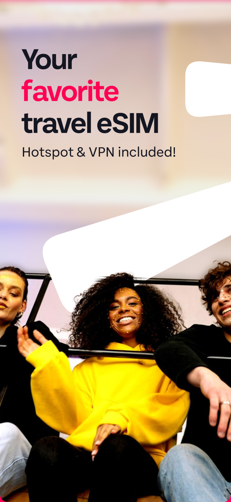 Happy young travelers with GoMoWorld travel eSIM promotion including hotspot and VPN