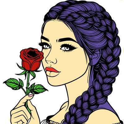 realistic woman with braids holding a single rose