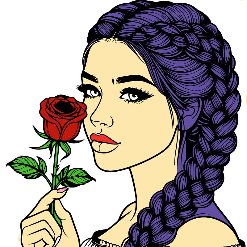 realistic woman with braids holding a single rose