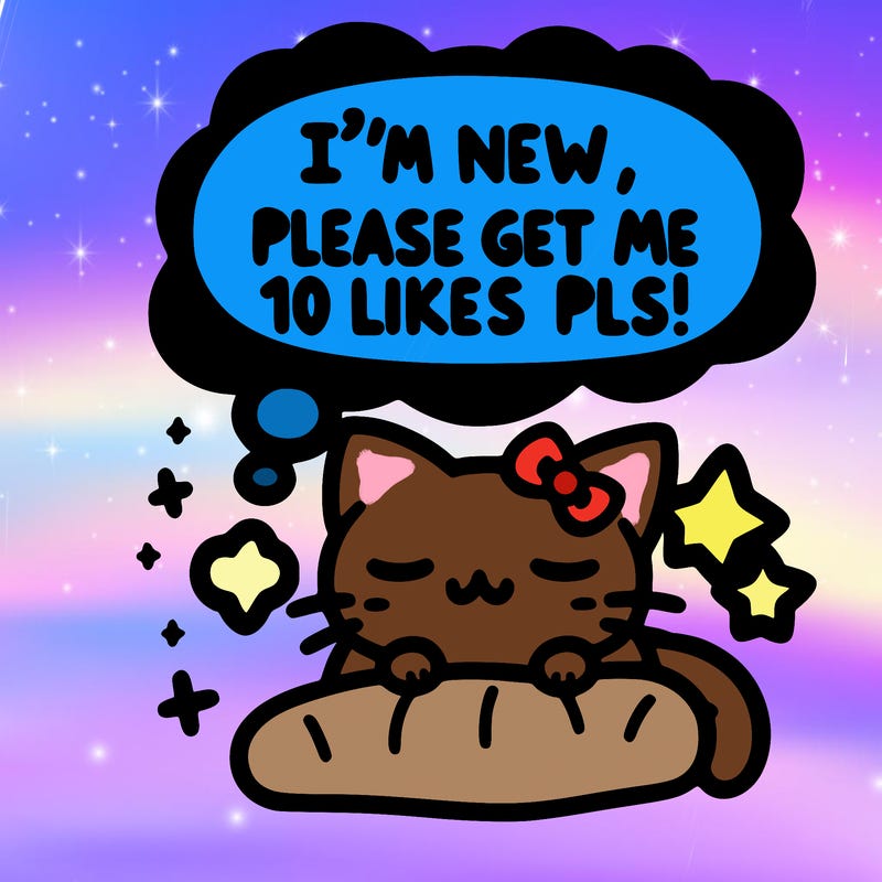 kitty taking a nap dream talking and saying "i'm new, please get me at least 10 likes pls!!"