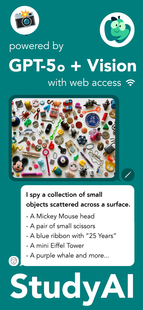 L'interface de l'application StudyAI montre l'identification visuelle d'objets à l'aide de GPT-5 Vision.