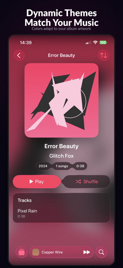 RetroMusic: MP3 & FLAC Player - RetroMusic app showing a pink dynamic theme matching the album artwork.