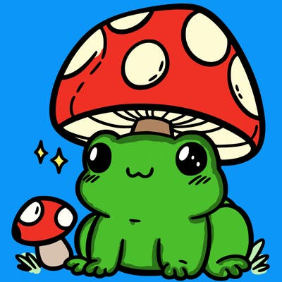 a cute frog with a mushroom hat