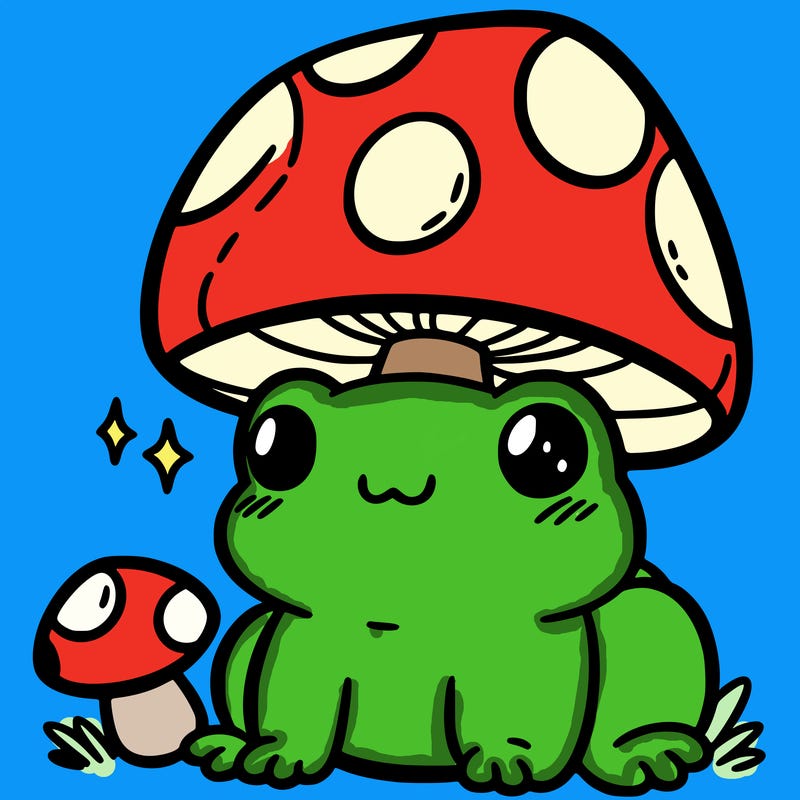 a cute frog with a mushroom hat