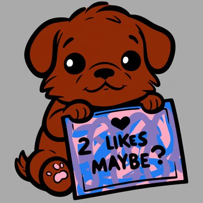 a puppy holding a sign that says 2 likes maybe?