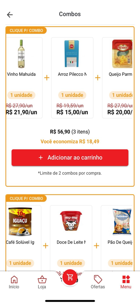Stok Online - Stok Online mobile app screen displaying discounted product combos for groceries.