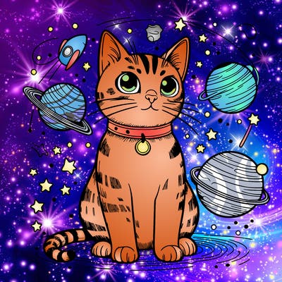 realistic cat in space