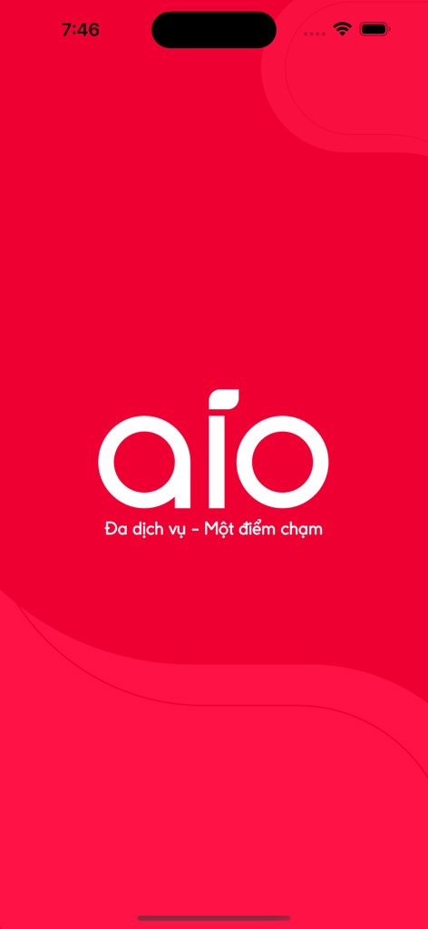 AIO - AIO mobile app splash screen with logo on red background