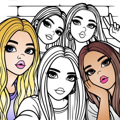 group of teen girls friends y2k up close in a selfie