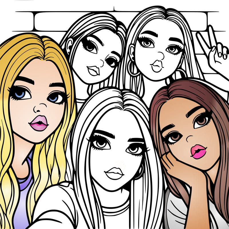 group of teen girls friends y2k up close in a selfie