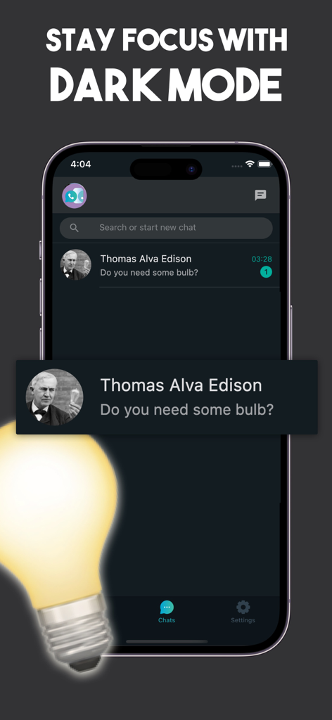 Interfaz de la aplicación WA Web by Mirror Chat con modo oscuro para un enfoque mejorado