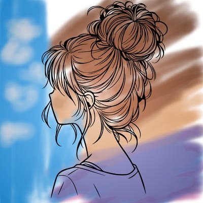 a realistic girl with a messy bun