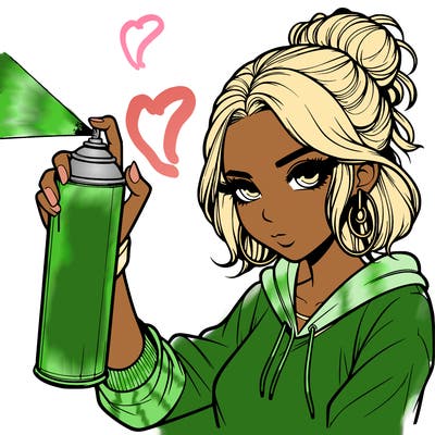 a realistic girl spray painting