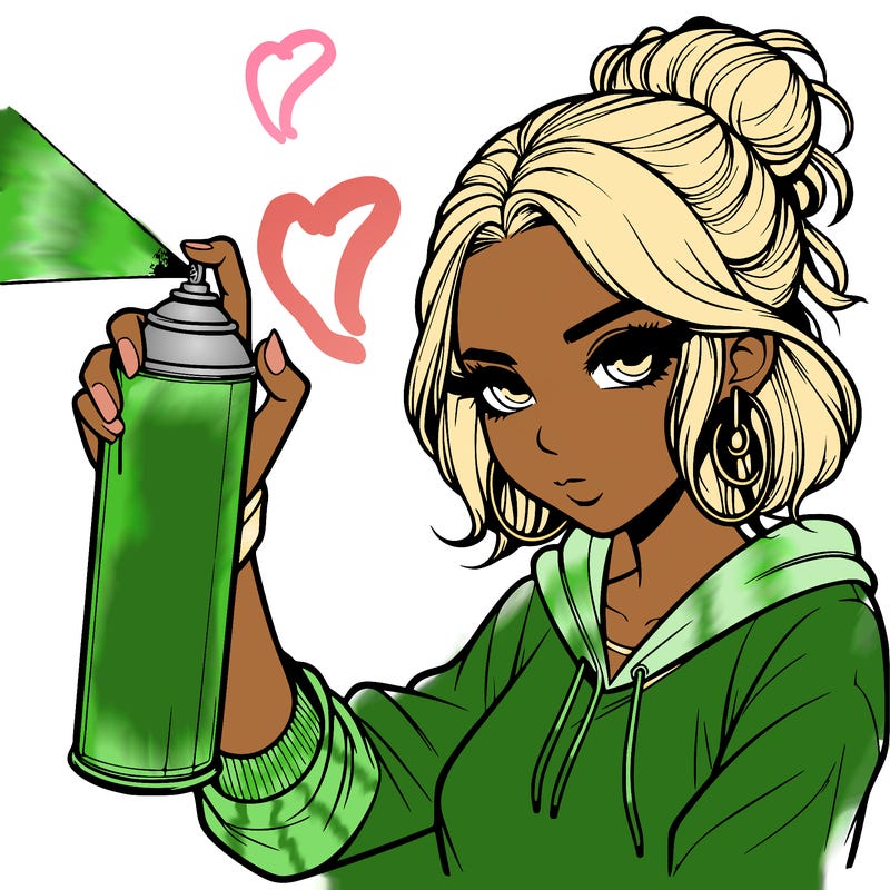 a realistic girl spray painting