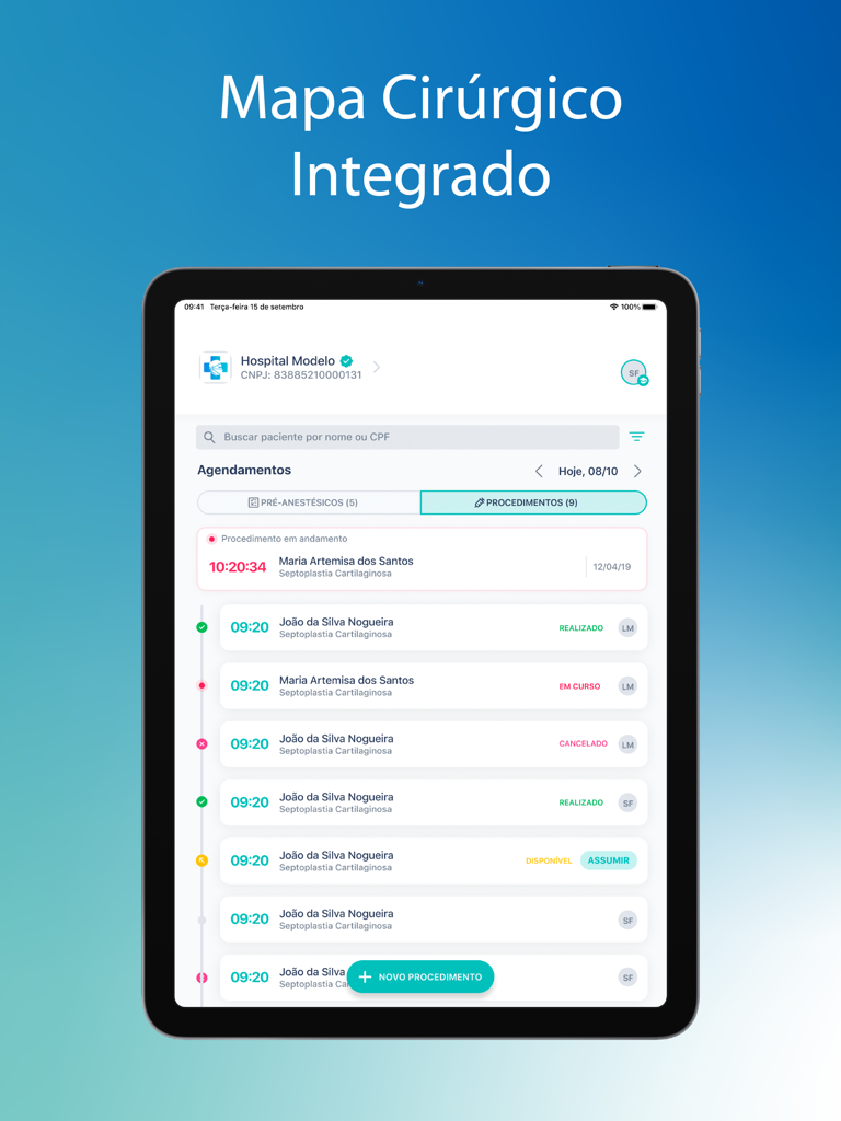 AxReg - AxReg anesthesia app dashboard on iPad showing an integrated surgical map and daily procedure list.