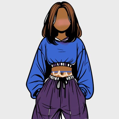 realistic girl faceless with baggy pants and a crop top