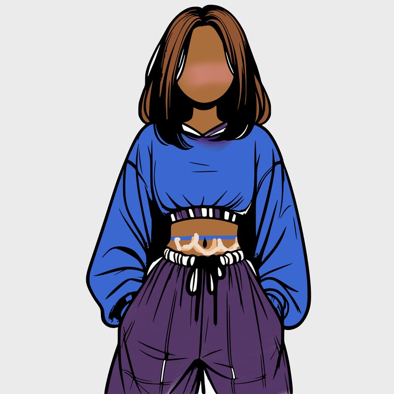 realistic girl faceless with baggy pants and a crop top