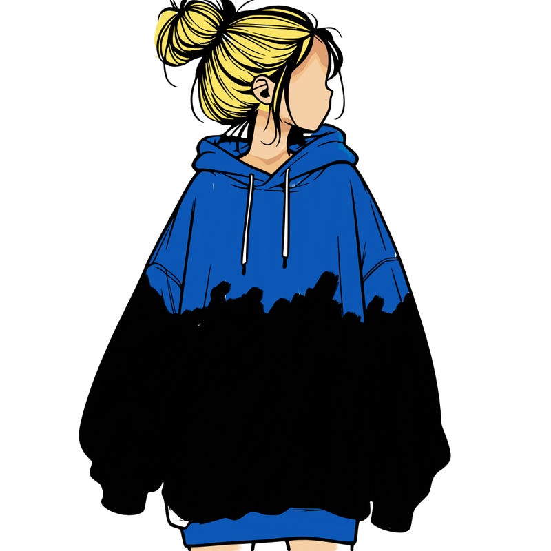 realistic girl with a oversized sweatshirt on and a bun