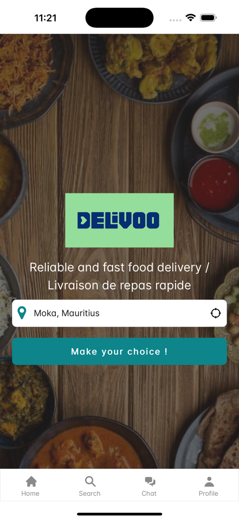 Delivoo customer - Delivoo app home screen for food delivery services in Mauritius
