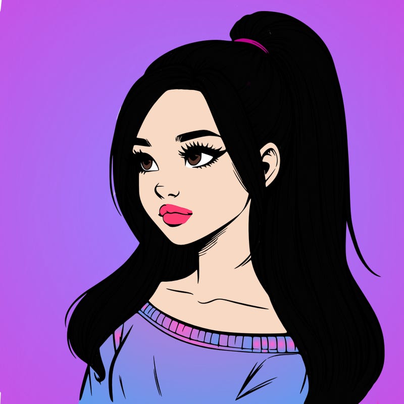 realistic girl with a high ponytail