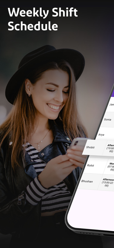 Una mujer usando un smartphone para gestionar un horario semanal de turnos de empleados con la aplicación Shiftwise