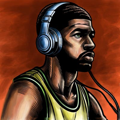 realistic basketball player with beats on