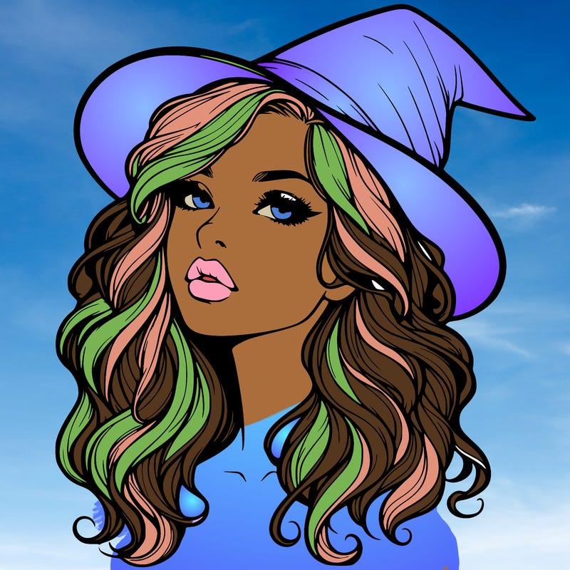 realistic witch girl with wavy hair and lips