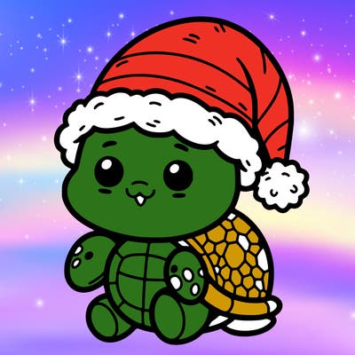 show me a pic of a cute turtle warring a santa hat