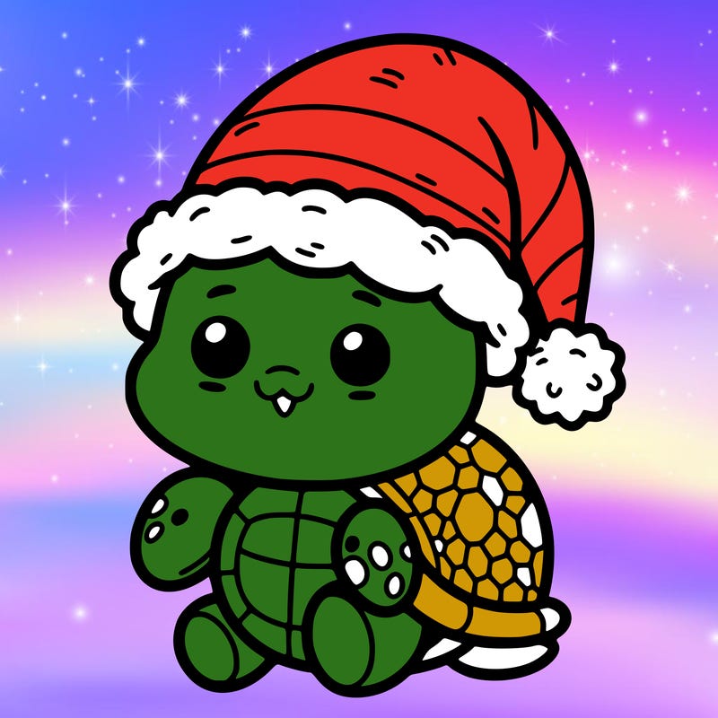 show me a pic of a cute turtle warring a santa hat