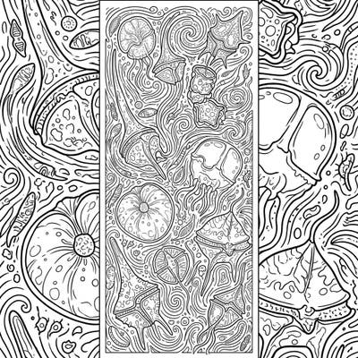 Unleash your creativity with this unique dinoflagellate bookmark coloring page. Featuring an intricate world of microscopic sea life and swirling currents, it's perfect for both ocean enthusiasts and detailed coloring.