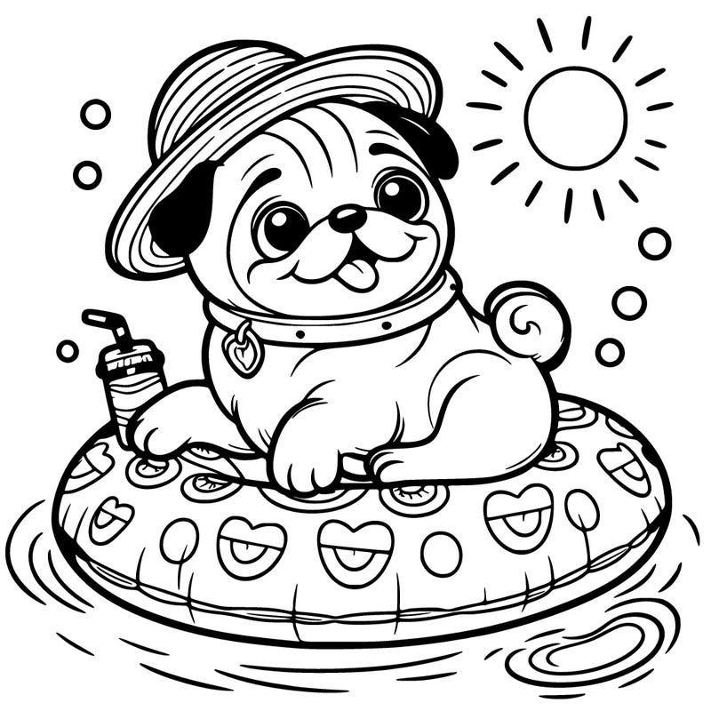 a cute pug on a floaty enjoying summer