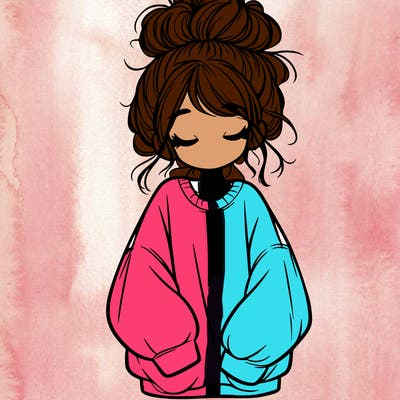 girl with baggy sweatshirt and messy bun