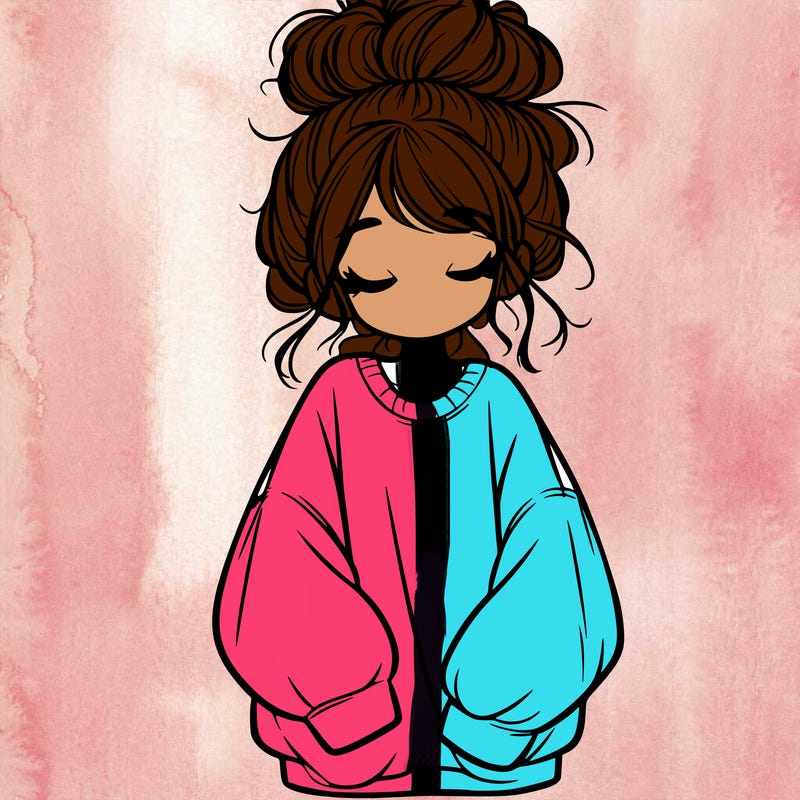 girl with baggy sweatshirt and messy bun