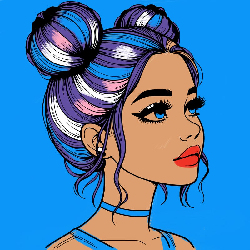 realistic girl with buns on the top of her head