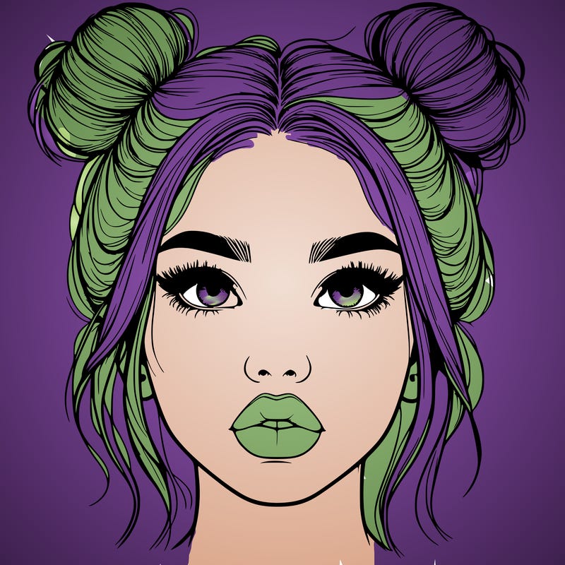 realistic girl with two buns on her hair and lips