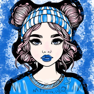 realistic girl with buns in her hair with a beanie on