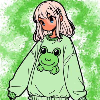 girl wearing frogging sweatshirt