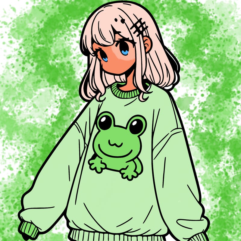 girl wearing frogging sweatshirt