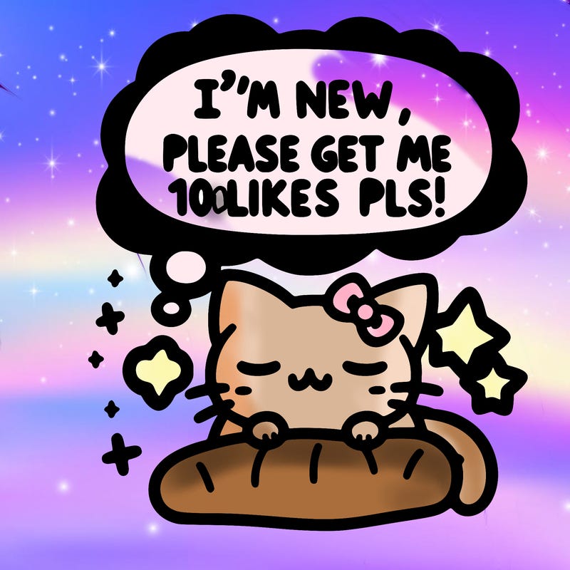 kitty taking a nap dream talking and saying "i'm new, please get me at least 10 likes pls!!"