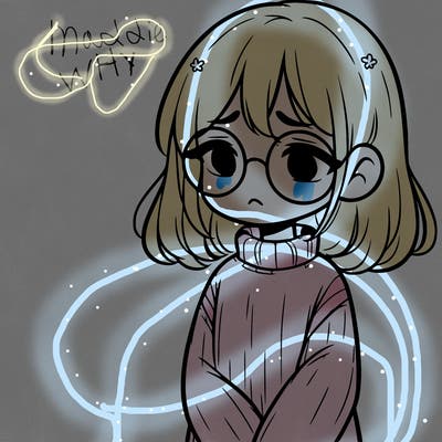sad girl with glasses in a sweater