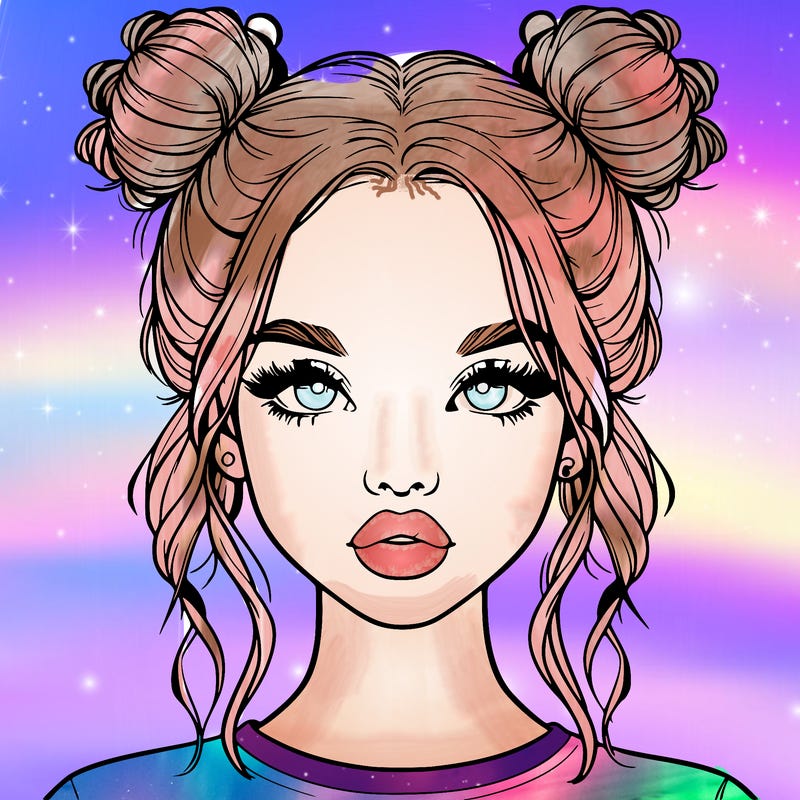 realistic girl with two buns in hair and lips