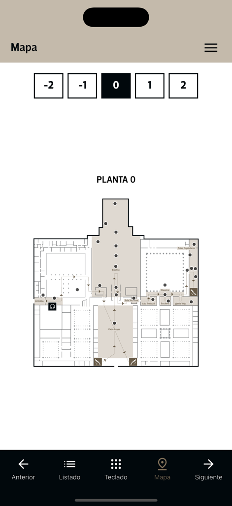 Monasterio El Escorial - Planta digital interativa do rés-do-chão do Mosteiro do Escorial mostrada na aplicação móvel oficial