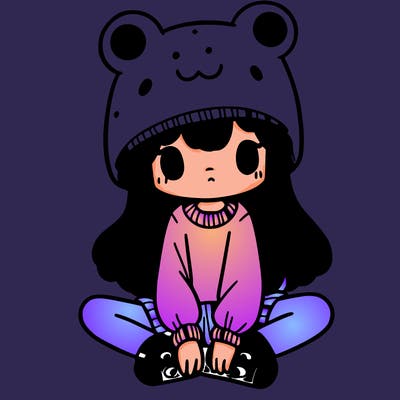 a girl wearing a frog hat and some frog socks