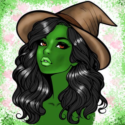 realistic witch girl with wavy hair and lips