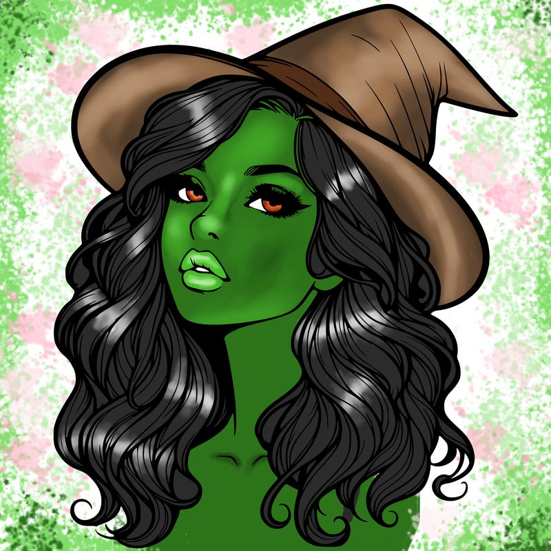 realistic witch girl with wavy hair and lips