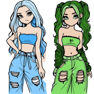 2 girls in crop tops and baggy jeans ripped